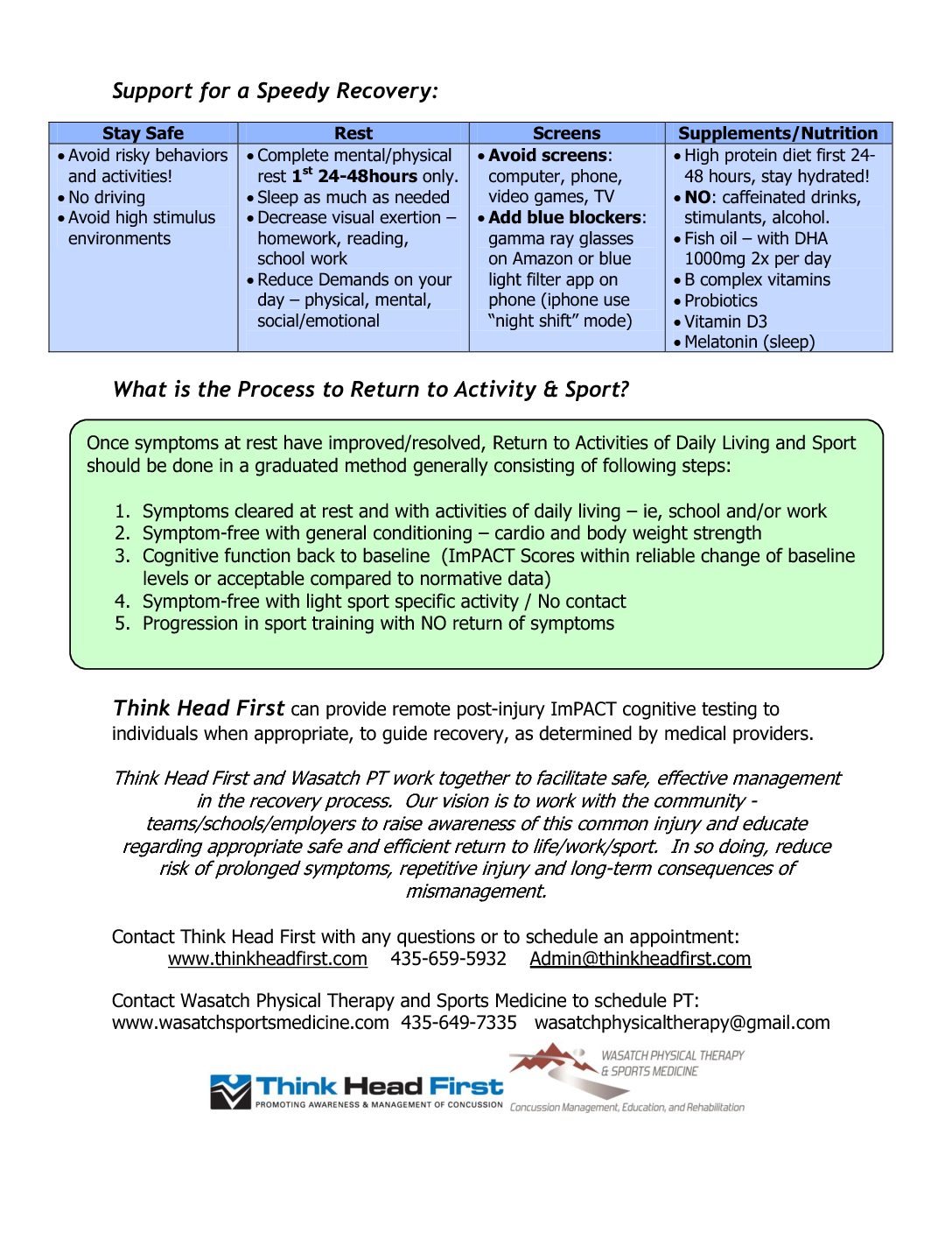 Quick Fact Sheet - Phoenix Concussion Recovery