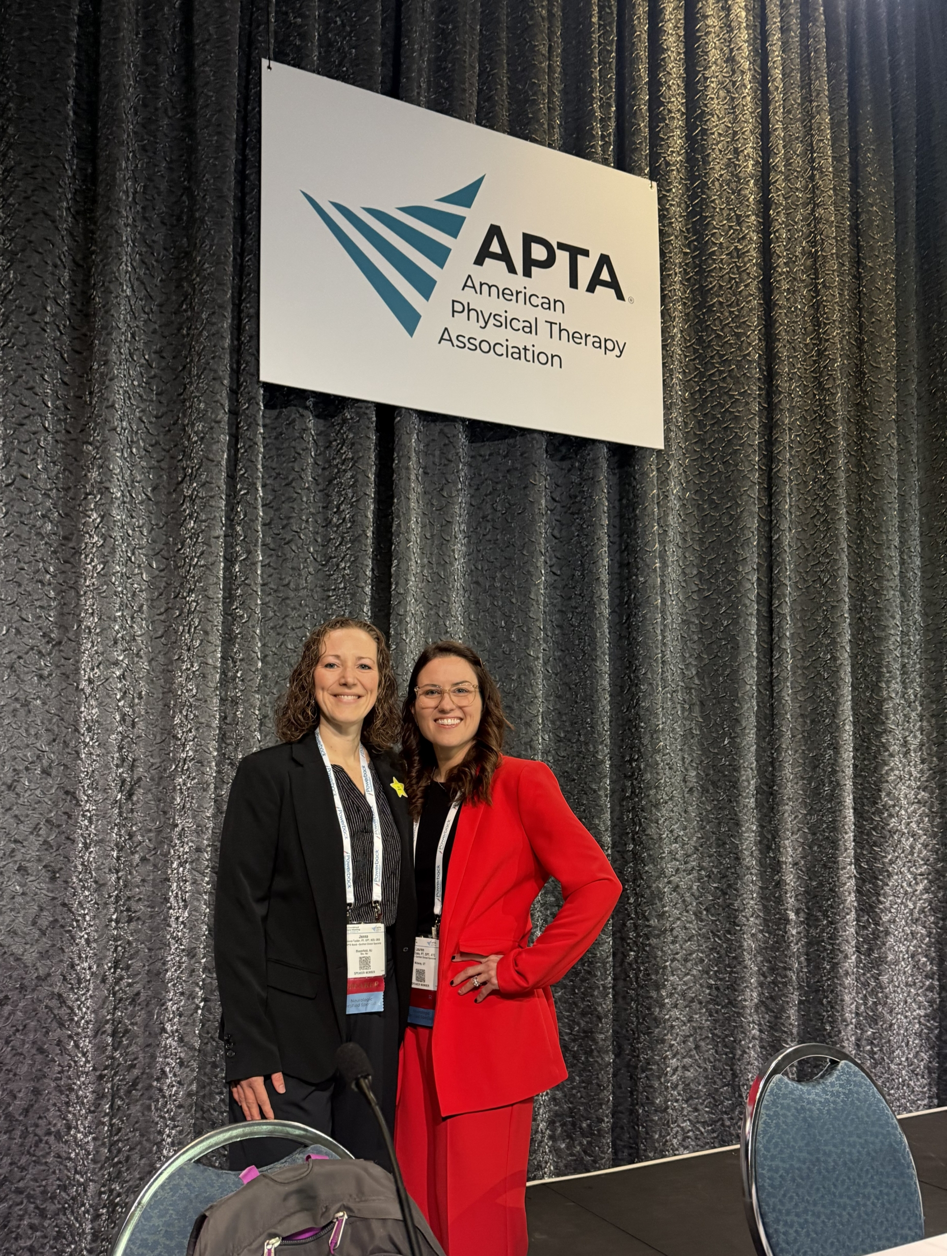 Lauren and Jenna on the main stage at CSM 2026 preparing to present